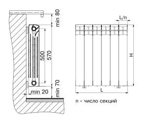 Схема установки радиатора RIFAR ALP 500
